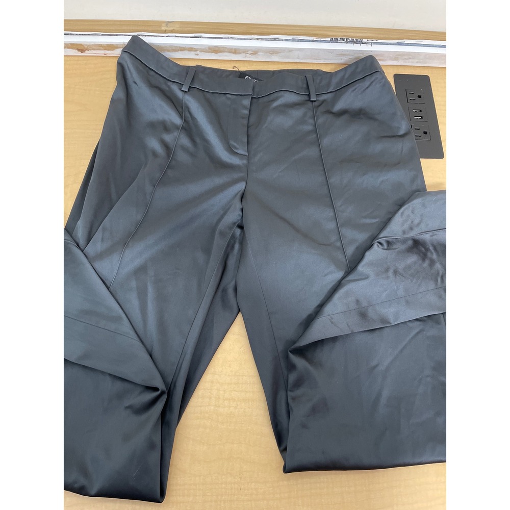 Etcetera Black Satin Straight Leg Dress Pants Trousers Size 10 Slit Hem Seamed